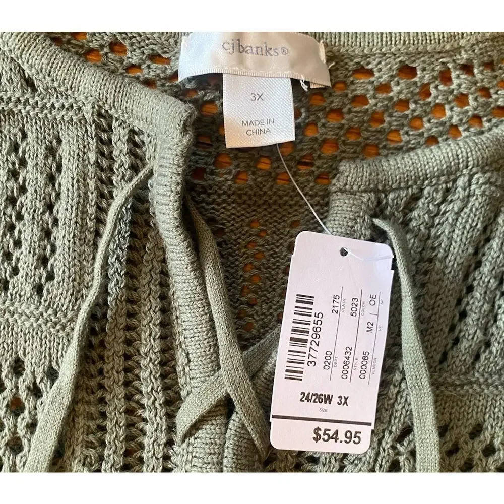NWT CJ Banks Crochet Knit Sweater Women’s Plus 3X Olive Green $55 - Picture 2 of 10
